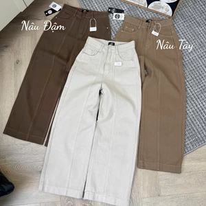 YURI JEANS - (MÃ 27) Quần Jean Nữ Ống Suông Màu Be, Nâu Tây Dài Phối Thân Kiểu (MÃ27)
