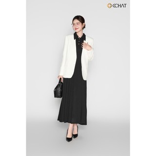 Áo Blazer Nữ 𝐂𝐂𝐇𝐀𝐓 Dáng Suông Albani Cổ V Vạt Tròn Chất Liệu Tuytsi Cao Cấp 25EHD2005ST