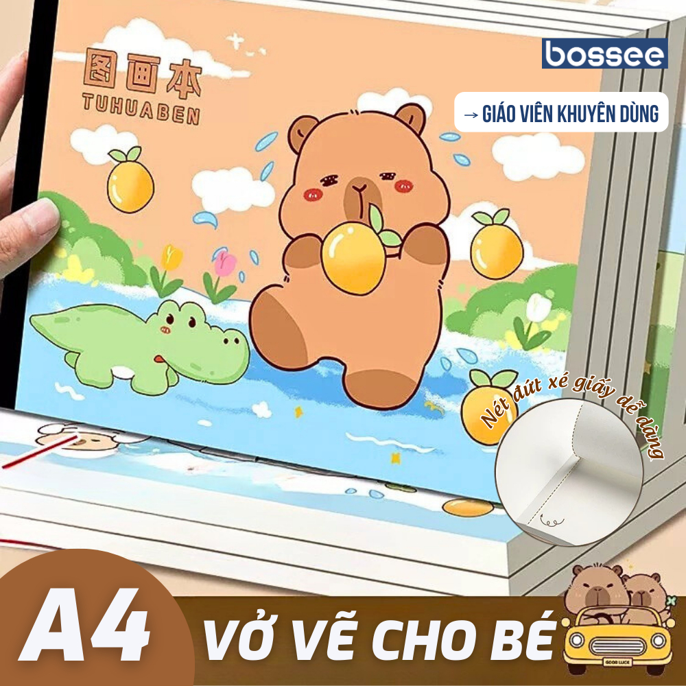 Và Vẽ A4 Capybara 60 Trang Cho Bé Tô Màu Vẽ Tranh - Giấy Dày Không Thấm, Vin ứt Xé Giấy Tiện Lợi
