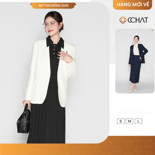 Áo Blazer Nữ 𝐂𝐂𝐇𝐀𝐓 Dáng Suông Albani Cổ V Vạt Tròn Chất Liệu Tuytsi Cao Cấp 25EHD2005ST