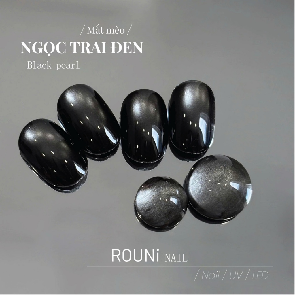 Sơn gel Rouni mắt mèo phiên bản mới cao cấp, tôn da, màu đen xám, hạt thuỷ tinh mắt mèo ánh trắng