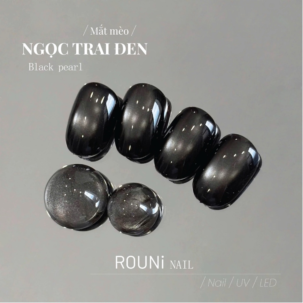 Sơn gel Rouni mắt mèo phiên bản mới cao cấp, tôn da, màu đen xám, hạt thuỷ tinh mắt mèo ánh trắng