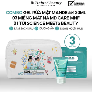 COMBO GEL RỬA MẶT MANDE 5% 30ML 03 MIẾNG MẶT NẠ MD CARE MNF 01 TÚI SCIENCE MEETS BEAUTY
