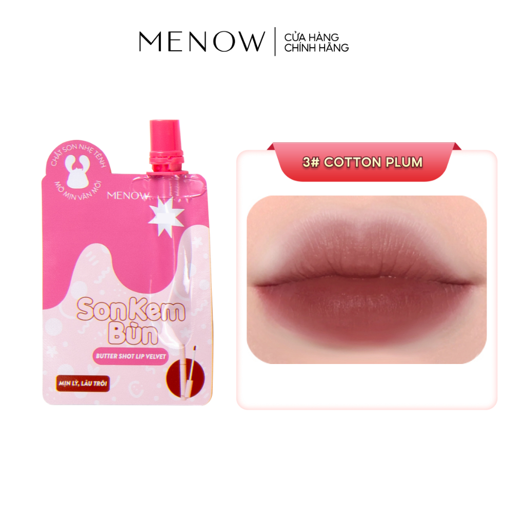 [139K 5 TÚI] Son kem bùn dạng túi Menow Butter Shot Lip Velvet 1g