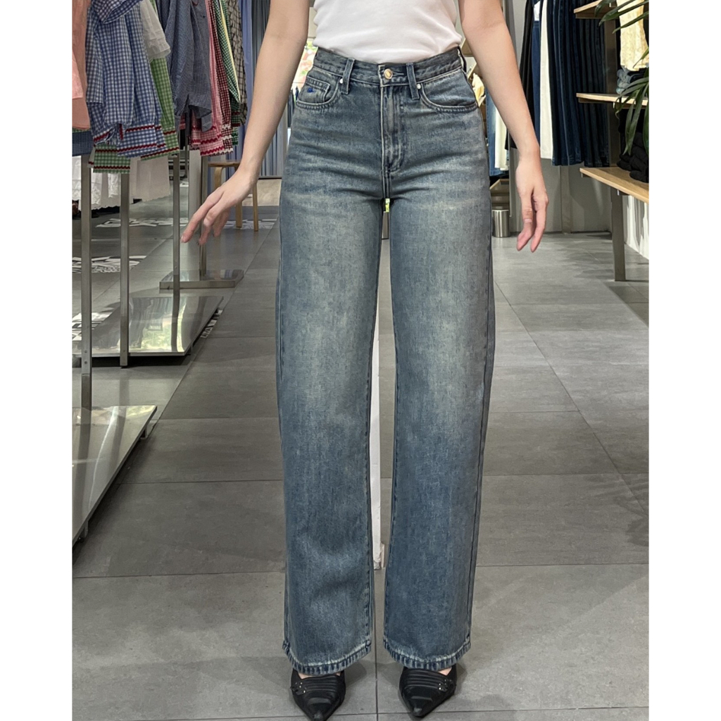 TheBlueTshirt - Quần jeans phom suông cạp cao ống quần đứng cho nữ - Straight A Jeans - Women