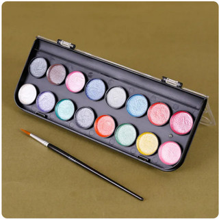 MONT MARTE - Kèm Cọ ♥ Hộp 16 Màu Nước Nhũ Kim Loại ♥ Metallic Watercolour Cake Set Signature 17pc ♥ Màu Vẽ Sáng Tạo