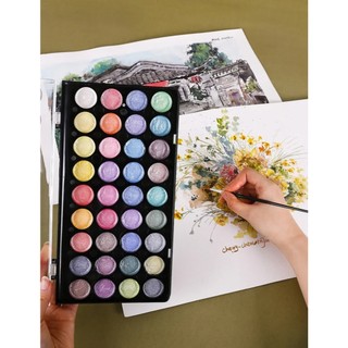 MONT MARTE - Kèm Cọ ♥ Hộp 16 Màu Nước Nhũ Kim Loại ♥ Metallic Watercolour Cake Set Signature 17pc ♥ Màu Vẽ Sáng Tạo