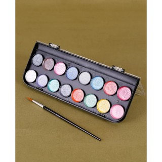 MONT MARTE - Kèm Cọ ♥ Hộp 16 Màu Nước Nhũ Kim Loại ♥ Metallic Watercolour Cake Set Signature 17pc ♥ Màu Vẽ Sáng Tạo