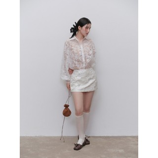 Áo sơ mi OLV ren hoa mỏng kèm áo trong Fleur Lace Sheer Mesh Shirt quyến rũ phù hợp đi tiệc