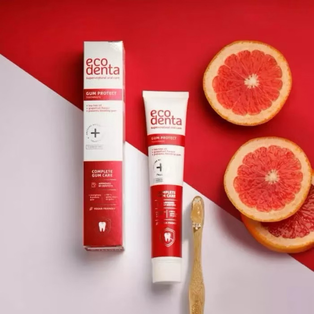 Kem đánh răng bảo vệ nướu Ecodenta Gum Protect 98% natural, tinh dầu tràm trà và bưởi hồng