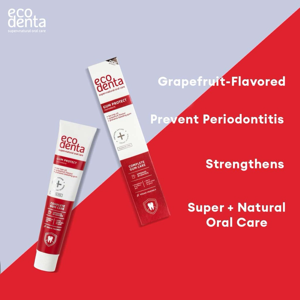 Kem đánh răng bảo vệ nướu Ecodenta Gum Protect 98% natural, tinh dầu tràm trà và bưởi hồng