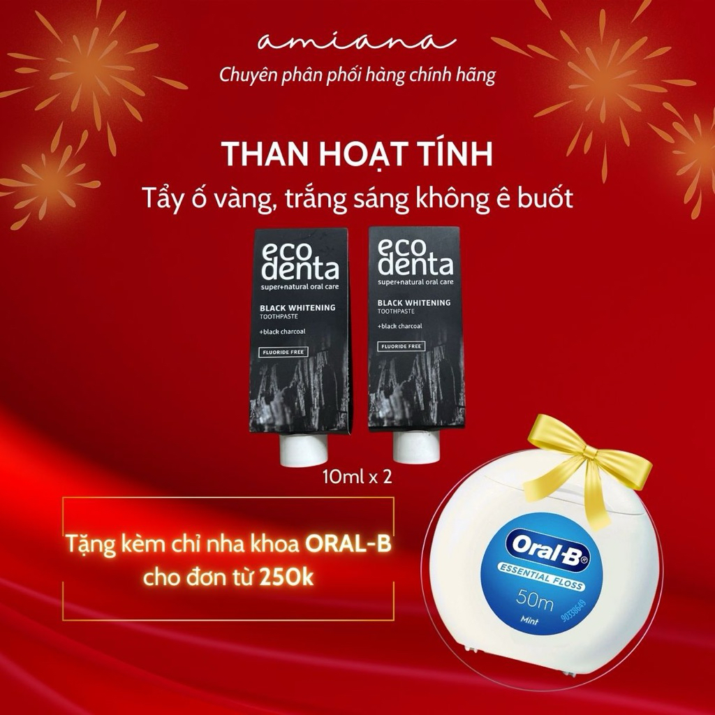 [Quà tặng đơn từ 250.000vnd]Combo 2 typs kem đánh răng than tre 10ml mini Ecodenta làm trắng răng