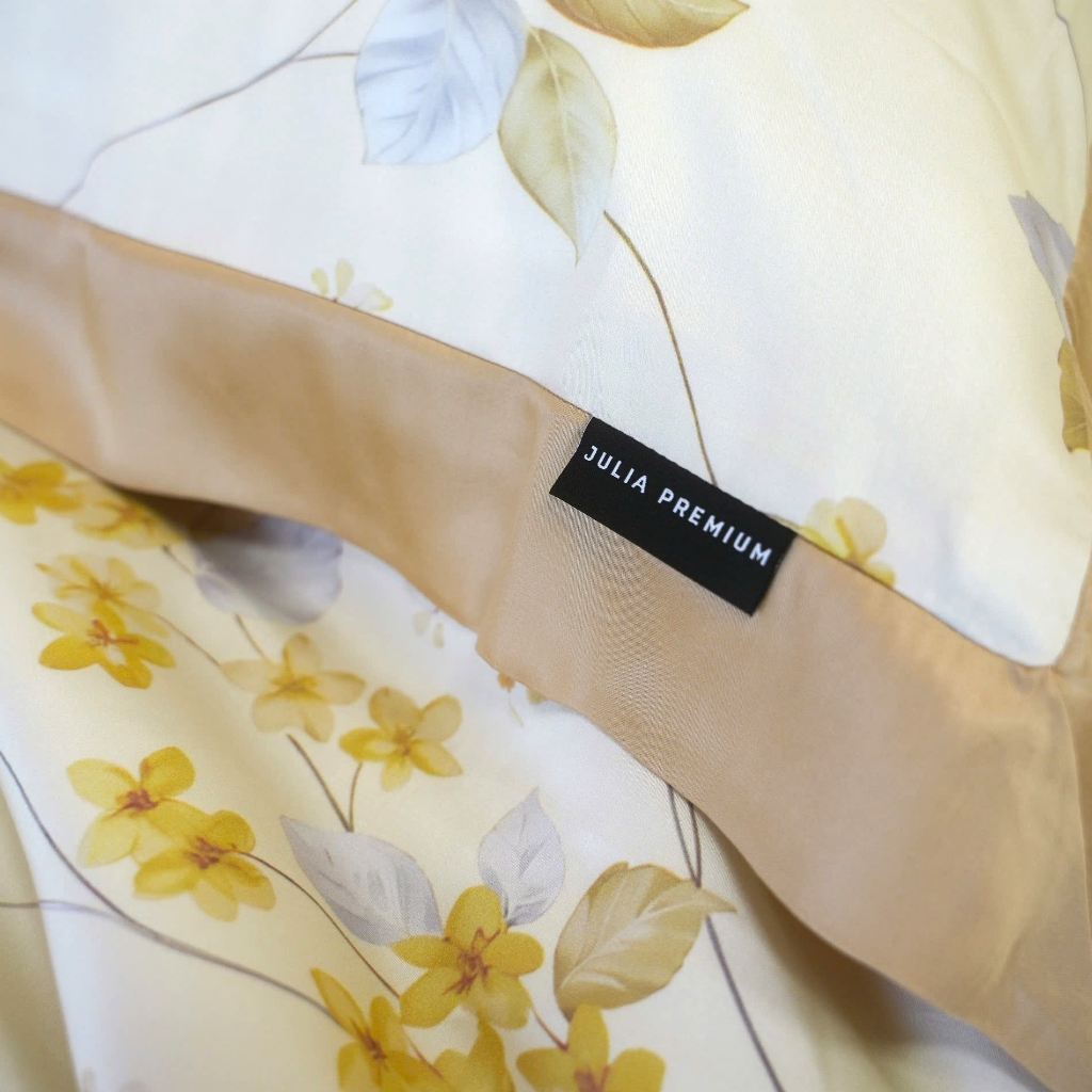Bộ Chăn Ga Gối Lụa Tencel 100% Gỗ Sồi Cao Cấp 100s Julia- Mềm Mịn, Mát Lạnh Màu Vàng 908