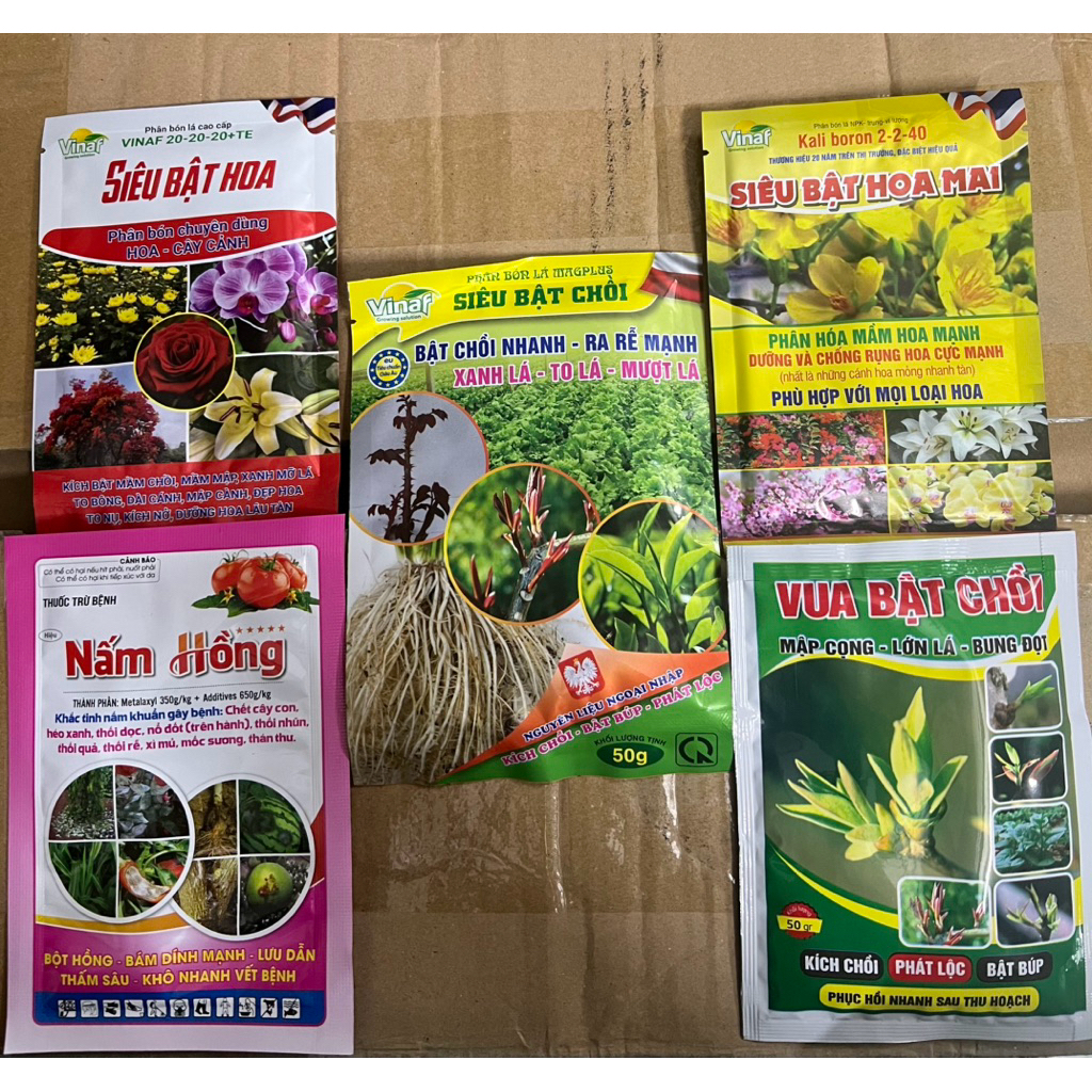 Combo 5 gói kích chồi mạnh,nuôi mầm hoa,dưỡng cây xanh tốt và phòng trị nấm bệnh