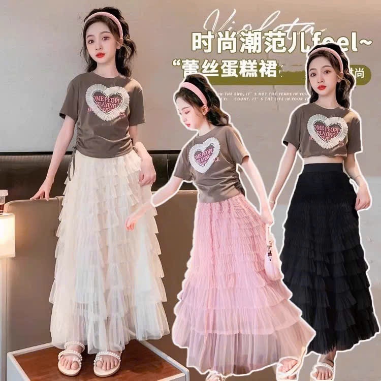 Chân váy tầng bé gái dáng dài form xòe nhẹ, chân váy phối tầng voan mềm mại phong cách Hàn Quốc, cho mẹ và bé