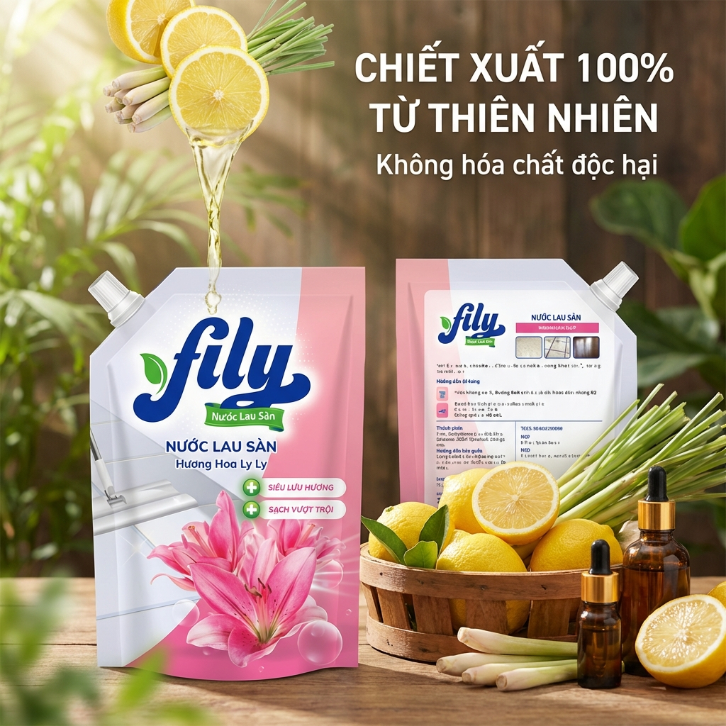 Nước Lau Sàn Hương Thơm Tự Nhiên Ngăn Côn Trùng Fily Túi Lau Sàn Sạch Bóng 3.5kg