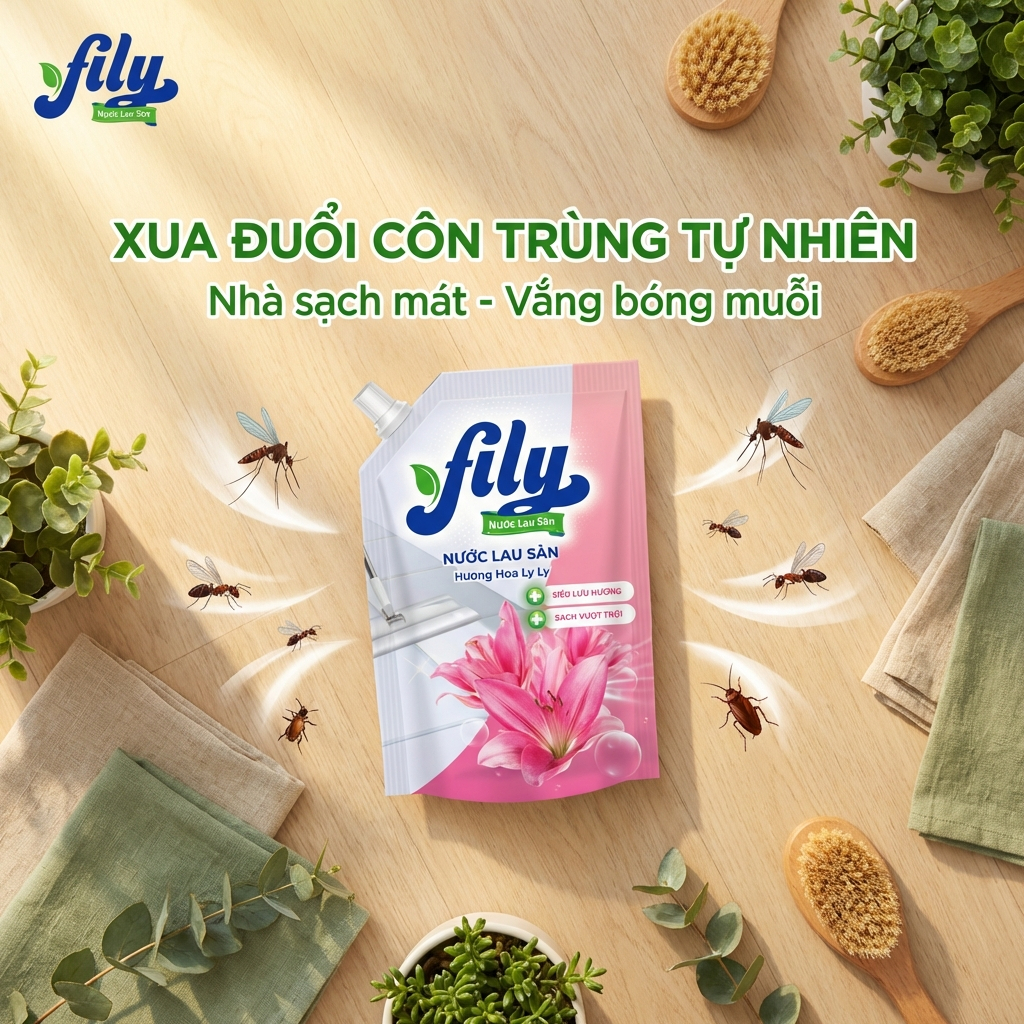 Nước Lau Sàn Hương Thơm Tự Nhiên Ngăn Côn Trùng Fily Túi Lau Sàn Sạch Bóng 3.5kg