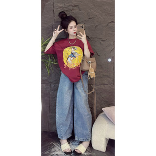 Áo thun chất cotton khô 3158 form rộng tay lỡ - ngựa vòng tròn vàng