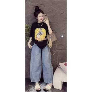 Áo thun chất cotton khô 3158 form rộng tay lỡ - ngựa vòng tròn vàng