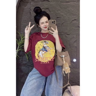 Áo thun chất cotton khô 3158 form rộng tay lỡ - ngựa vòng tròn vàng