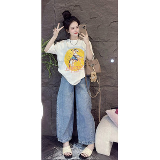 Áo thun chất cotton khô 3158 form rộng tay lỡ - ngựa vòng tròn vàng