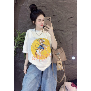 Áo thun chất cotton khô 3158 form rộng tay lỡ - ngựa vòng tròn vàng