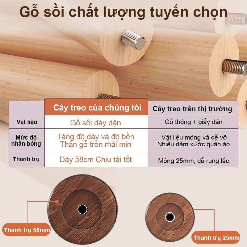 Cây Treo Quần Áo Đứng CONOCO Gỗ Tự Nhiên Nhiều Móc Treo Áo Túi Mũ Tiết Kiệm Diện Tích