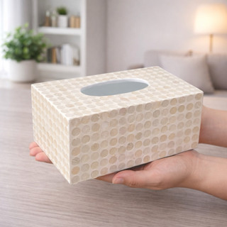 Hộp giấy ăn khảm trai trắng  cao cấp hoạ tiết chấm bi tròn sang trọng