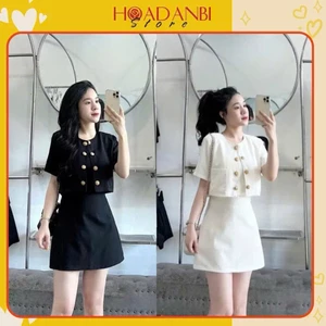 Set Tuyết Mưa Xanh Than Áo Phối Cổ Trắng Đính Nơ Mix Chân Váy Dập Ly Kèm Tang Nơ Rời (cvay có lót)