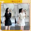 Set Tuyết Mưa Xanh Than Áo Phối Cổ Trắng Đính Nơ Mix Chân Váy Dập Ly Kèm Tang Nơ Rời (cvay có lót)