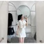 Set Tuyết Mưa Xanh Than Áo Phối Cổ Trắng Đính Nơ Mix Chân Váy Dập Ly Kèm Tang Nơ Rời (cvay có lót)