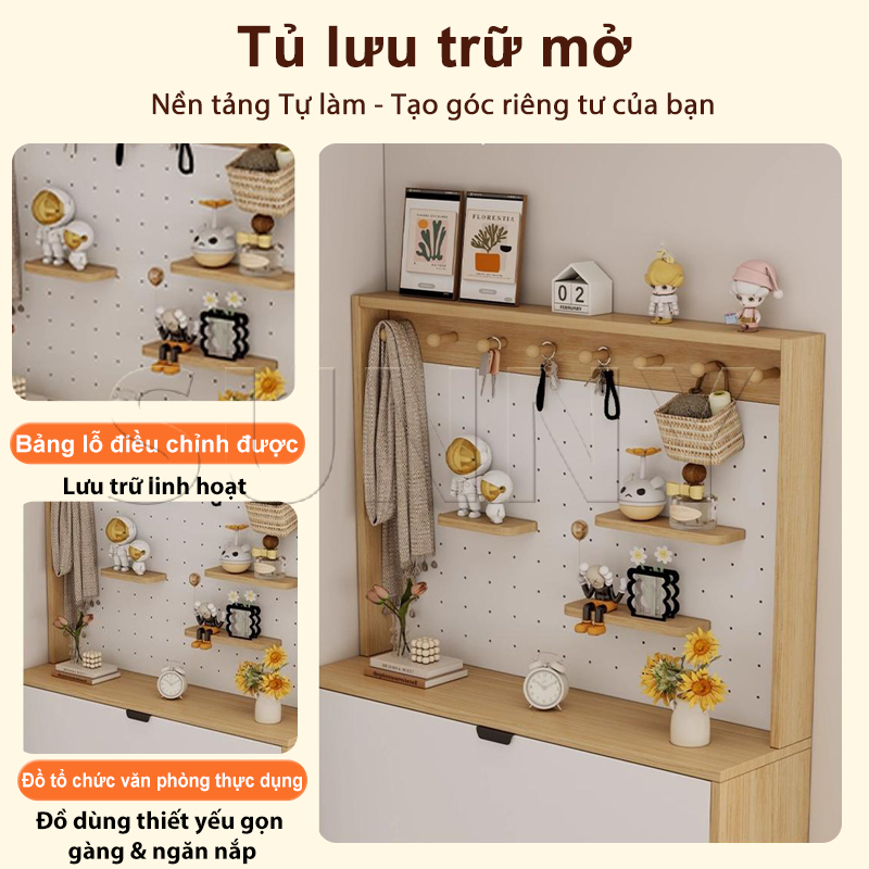 SN Tủ Giày Cánh Lật Kết Hợp Bảng Lỗ Đa Năng 2 trong 1 Làm Tủ Giày Kệ Treo Đồ Thông Minh Cho Cửa Vào