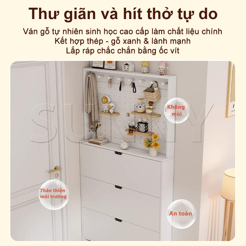 SN Tủ Giày Cánh Lật Kết Hợp Bảng Lỗ Đa Năng 2 trong 1 Làm Tủ Giày Kệ Treo Đồ Thông Minh Cho Cửa Vào