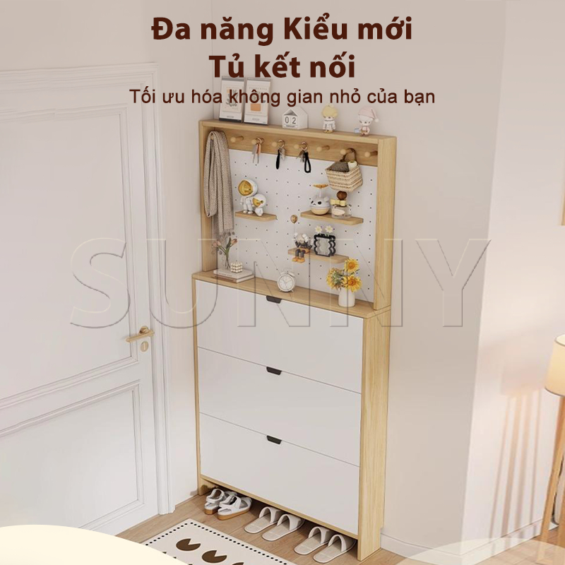 SN Tủ Giày Cánh Lật Kết Hợp Bảng Lỗ Đa Năng 2 trong 1 Làm Tủ Giày Kệ Treo Đồ Thông Minh Cho Cửa Vào