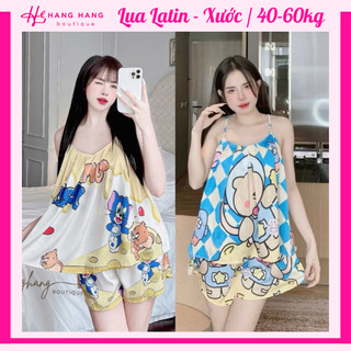 Đồ ngủ nữ 40-60kg, đồ ngủ 2 dây xếp ly xòe đùi lụa latin xước mềm mát 60CS02, đồ bộ nữ đồ mặc nhà dễ thương sang chảnh