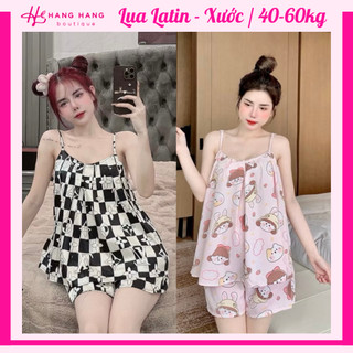 Đồ ngủ nữ 40-60kg, đồ ngủ 2 dây xếp ly xòe đùi lụa latin xước mềm mát 60CS02, đồ bộ nữ đồ mặc nhà dễ thương sang chảnh