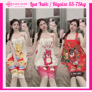 Đồ ngủ nữ bigsize 55-75kg, đồ ngủ 2 dây bản to quần lửng lụa xước mềm 75LS01, đồ bộ nữ đồ mặc nhà dễ thương sang chảnh