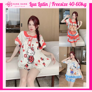 Đồ ngủ nữ 40-60kg, pijama đùi ngắn tay cổ tròn bèo lụa latin mịn mát 60CC12, đồ bộ nữ đồ mặc nhà tiểu thư dễ thương