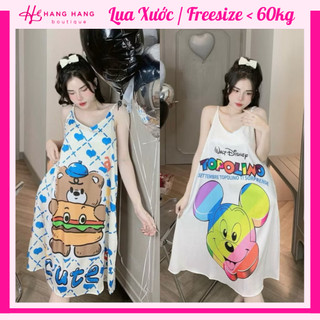 Đầm váy ngủ 2 dây nhiều mẫu lụa xước mềm mát thiết kế dáng rộng 60V05, váy đầm đồ ngủ nữ mặc nhà dễ thương sang chảnh
