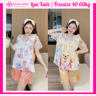 Đồ ngủ nữ 40-60kg, pijama đùi ngắn tay voan cổ vuông ren lụa mịn latin 60CC16, đồ bộ nữ đồ mặc nhà tiểu thư dễ thương