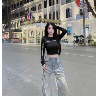 Áo Thun Cổ Tròn Dáng Dài In Chữ Tay Fit Dáng