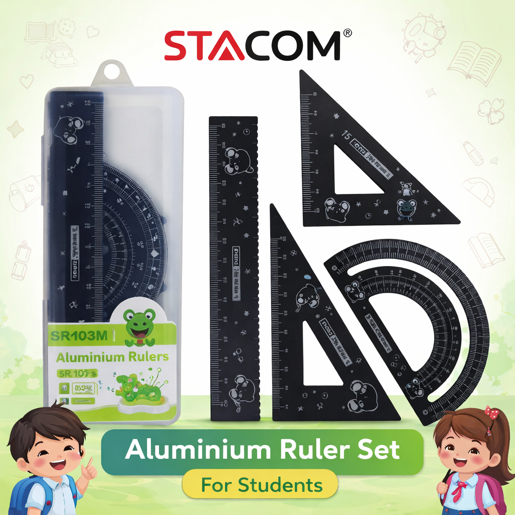 Bộ Thước Kẻ Nhôm Stacom SR103M 4 Món - In Laser Chống Phai, Chính Xác, Chính Hãng | Xả Kho Giá Tốt