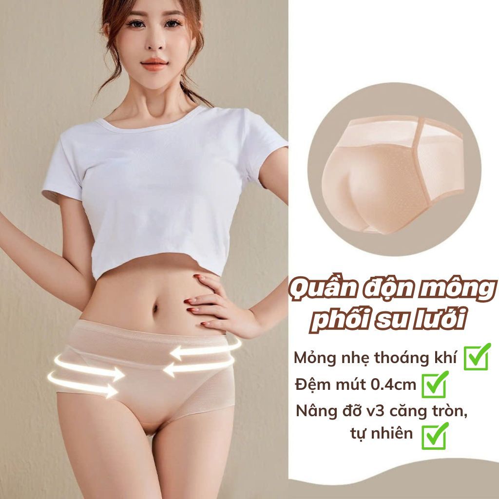 Quần độn mông su lụa mỏng nhẹ mềm mại đêm mút mỏng nâng đỡ tự nhiên căng tròn gợi cảm LANIXA N8562