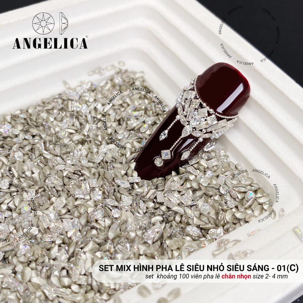 Set Mix Hình Pha Lê Chân Nhọn 100v Siêu Nhỏ Siêu Sáng Angelica ( size 2-4mm ) - Trang Trí Móng ANG-PLCN01