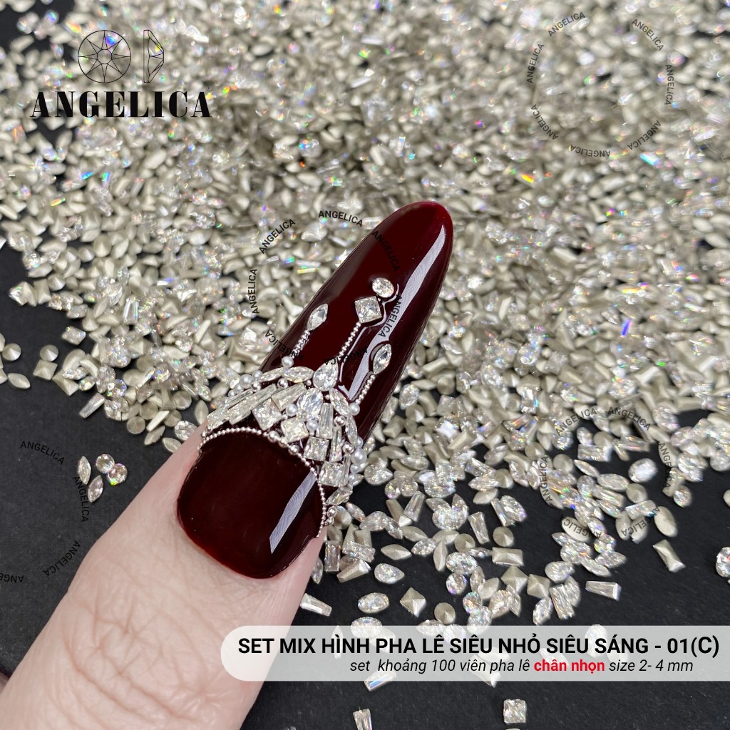 Set Mix Hình Pha Lê Chân Nhọn 100v Siêu Nhỏ Siêu Sáng Angelica ( size 2-4mm ) - Trang Trí Móng ANG-PLCN01