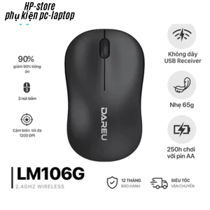 Chuột không dây DAREU LM106G – Nhỏ gọn, Usb wireless tiện dụng – Chính hãng, tặng pin, BH 12t.
