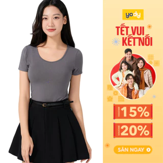 Áo thun ôm nữ YODY tshirt cổ chữ U, tôn dáng, trẻ trung, co giãn, thoáng mát TSN7299