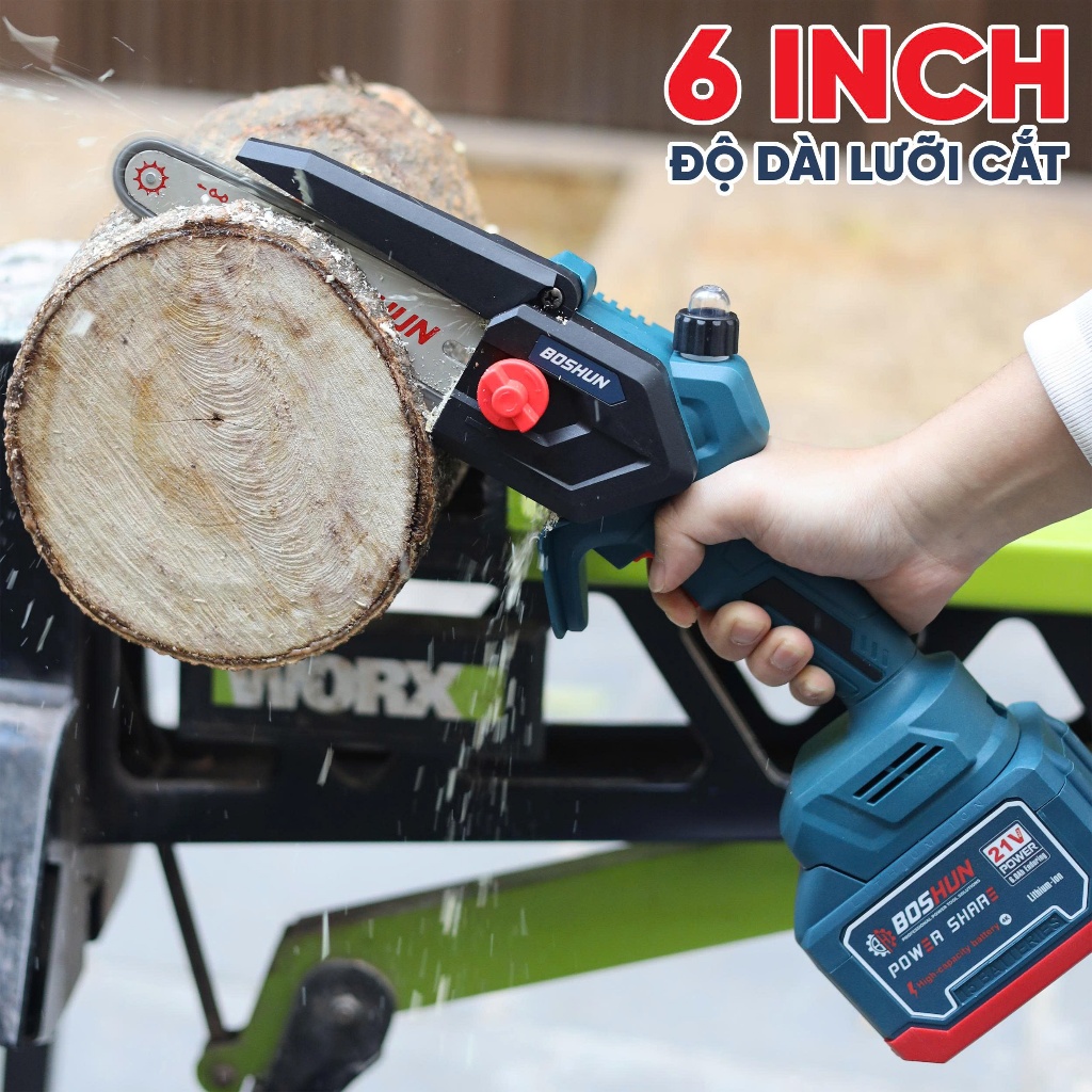 [Tặng Thước Dây] Máy Cưa Xích 6inch BOSSUN BS-CS06BLC Tra Nhớt Tự Động, Cưa Gỗ, Cắt Cây Chính Hãng