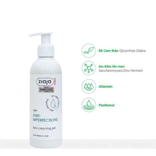 Sữa Rửa Mặt Giảm Mụn Ngừa Khuẩn Ziaja Med Anti-imperfections Dermatological Formula Cleansing Gel 200ml
