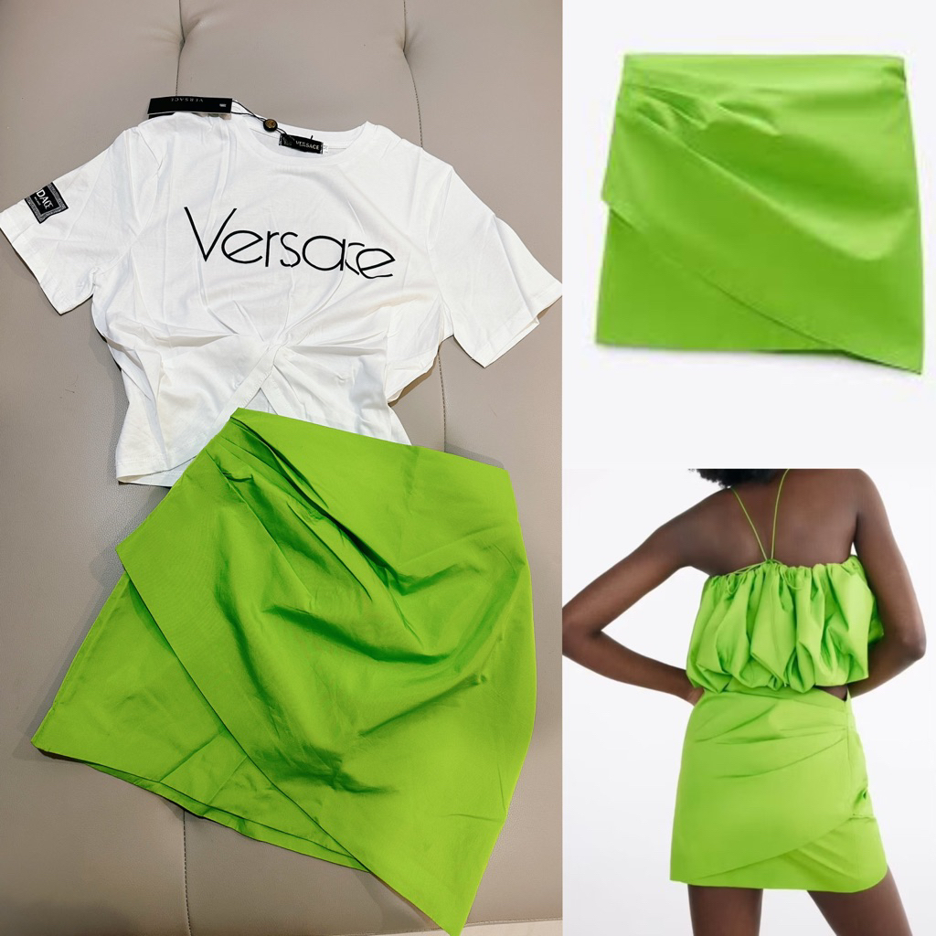 Áo croptop chữ Versace nhiều màu kèm ghim băng bạc